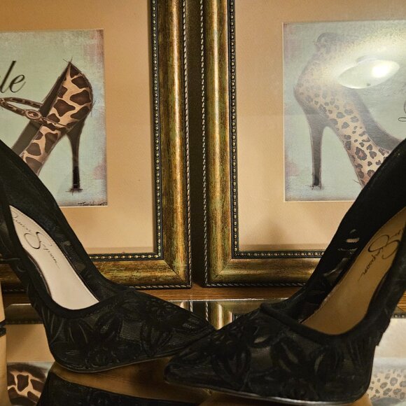 🖤Jessica Simpson Chareese Black Suede Lace Appliqué Stiletto Pump – Size 6M - Picture 3 of 4